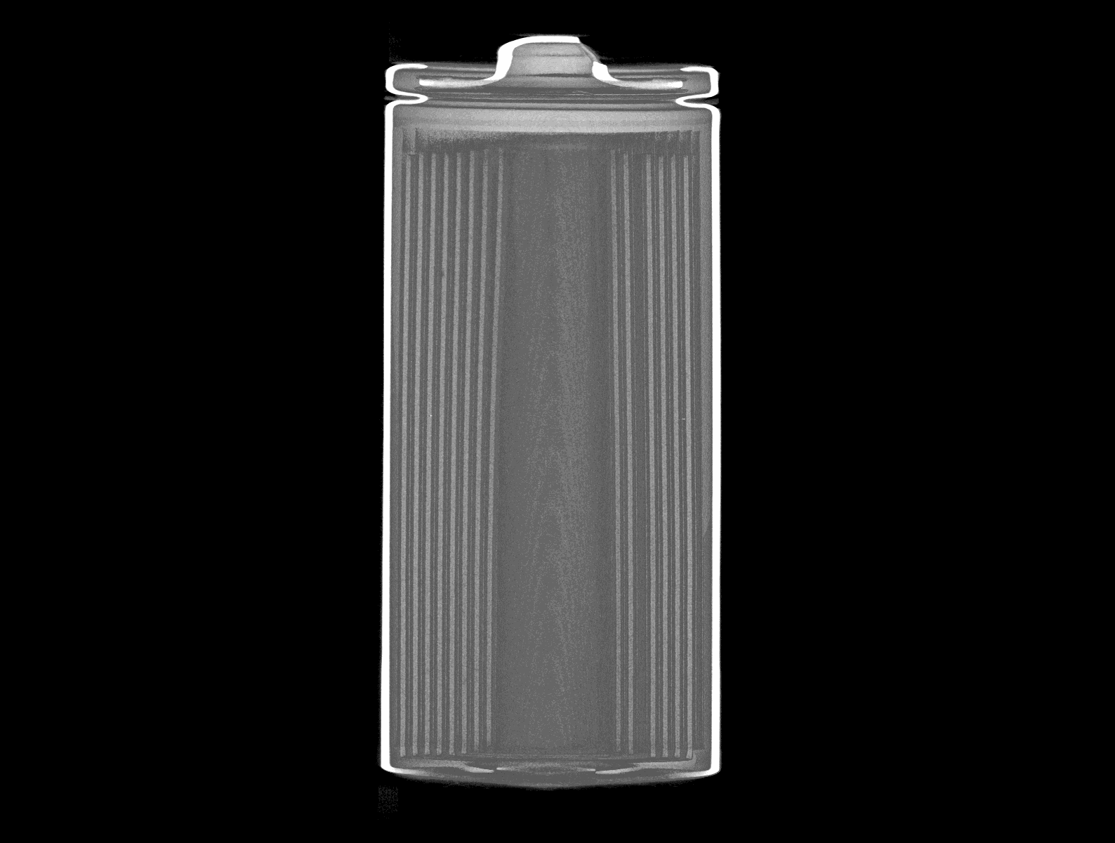 Rotating, volume-rendered 3D battery sliced through the middle